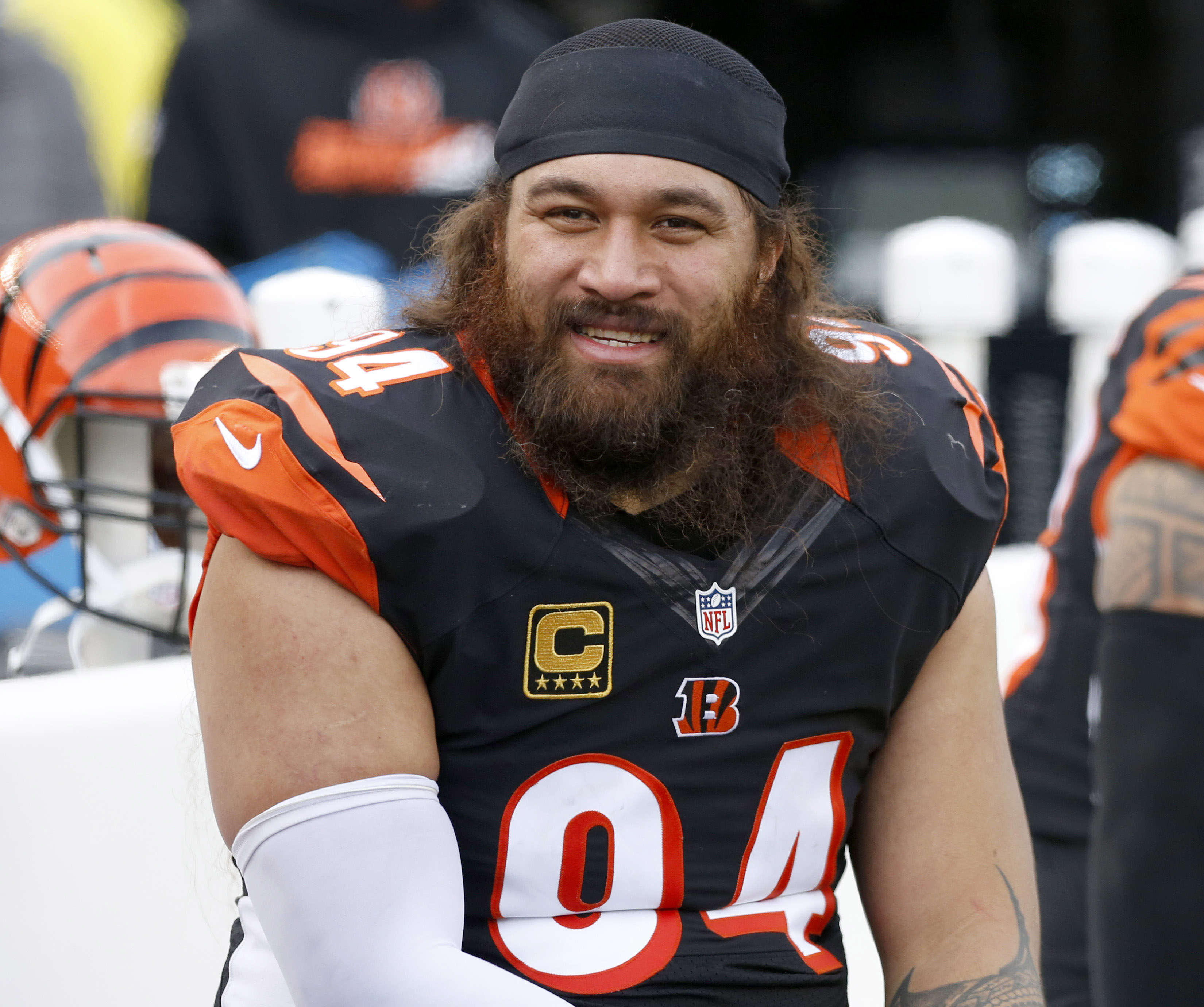 Jan 1, 2017; Cincinnati, OH, USA; Cincinnati Bengals defensive tackle Domata Peko (94) watches during the second half against the Baltimore Ravens at Paul Brown Stadium. Mandatory Credit: David Kohl-USA TODAY Sports