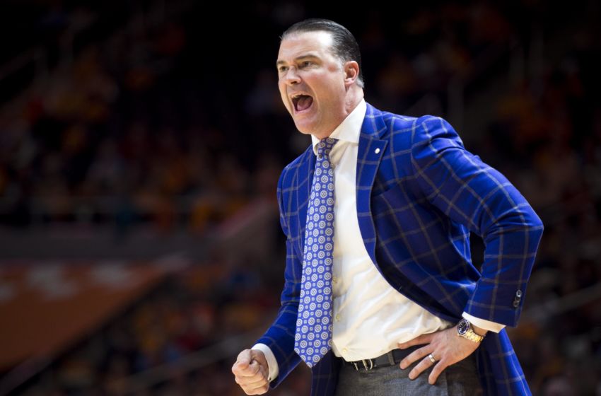 Jan 1, 2017; Knoxville, TN, USA; Kentucky head coach Matthew Mitchell yells at his players during the first half against Tennessee at Thompson-Boling Arena. Mandatory Credit: Brianna Paciorka/Knoxville News Sentinel via USA TODAY NETWORK