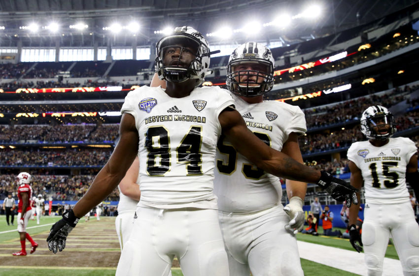 Jan 2, 2017; Arlington, TX, USA; Western Michigan Broncos wide receiver Corey Davis (84) reacts after catching a touchdown pass during the second half of the 2017 Cotton Bowl against the Wisconsin Badgers at AT&T Stadium. Mandatory Credit: Kevin Jairaj-USA TODAY Sports