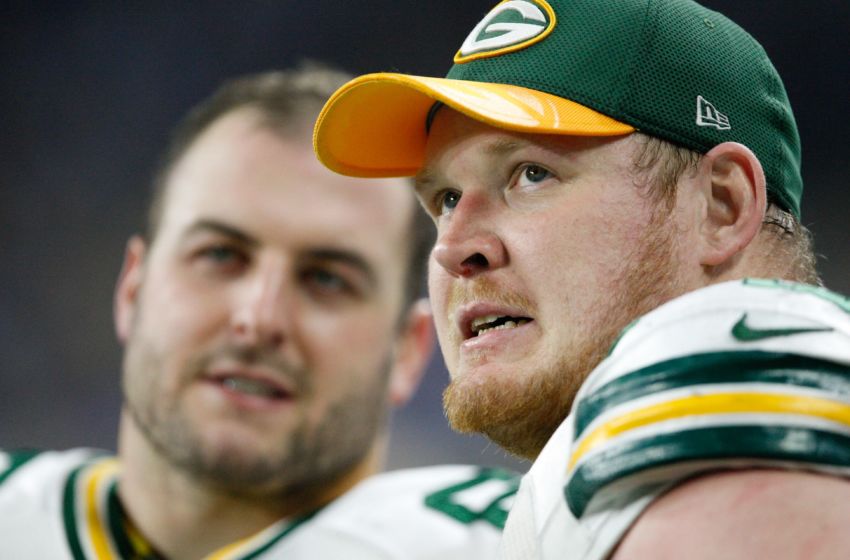 Jan 1, 2017; Detroit, MI, USA; Green Bay Packers guard T.J. Lang (70) looks up during the second quarter against the Detroit Lions at Ford Field. Packers won 31-24. Raj Mehta-USA TODAY Sports