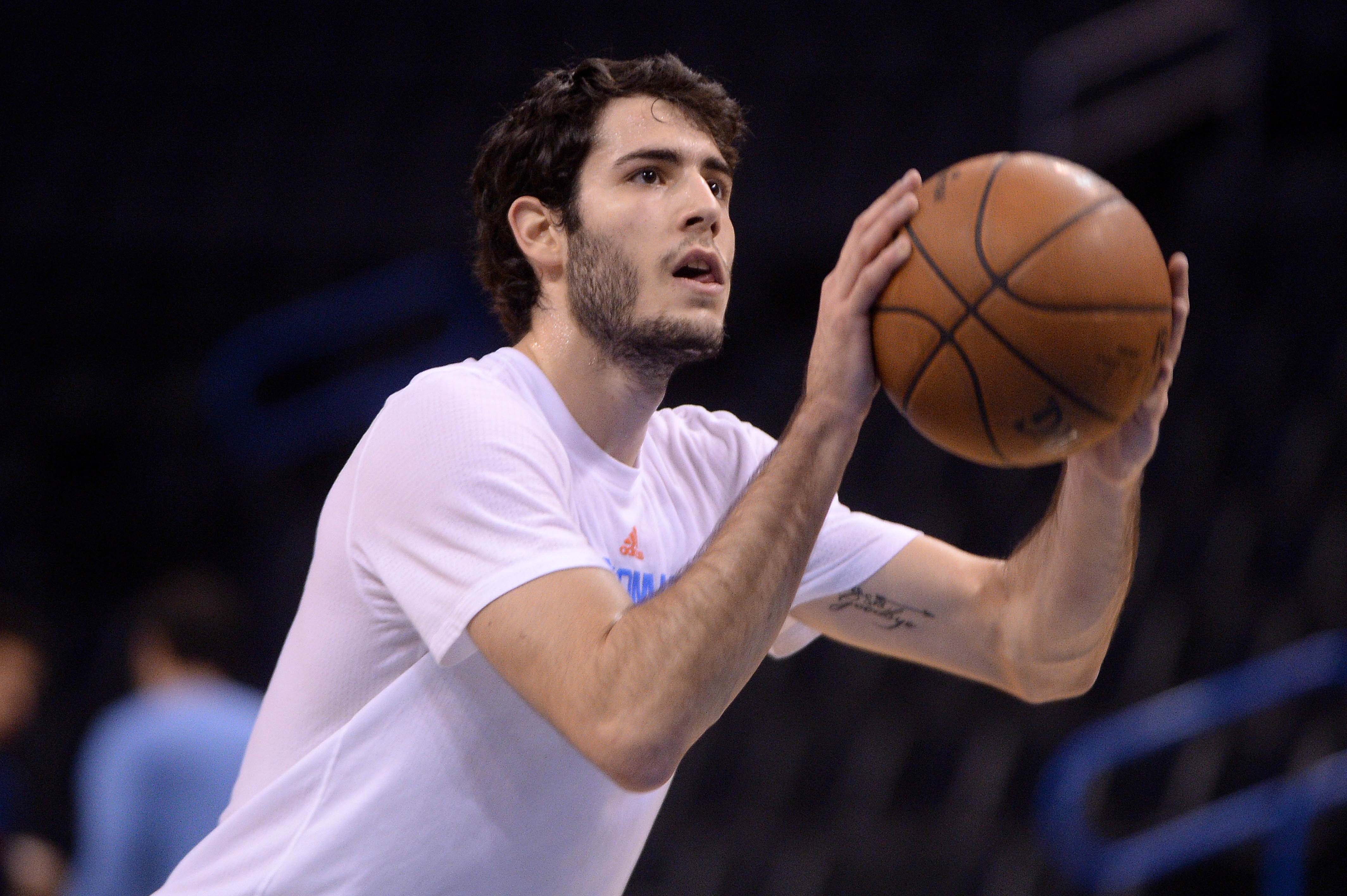 Jan 7, 2017; Oklahoma City, OK, USA; Oklahoma City Thunder guard Alex Abrines (8) warms up prior to action against the Denver Nuggets at Chesapeake Energy Arena. Mandatory Credit: Mark D. Smith-USA TODAY Sports