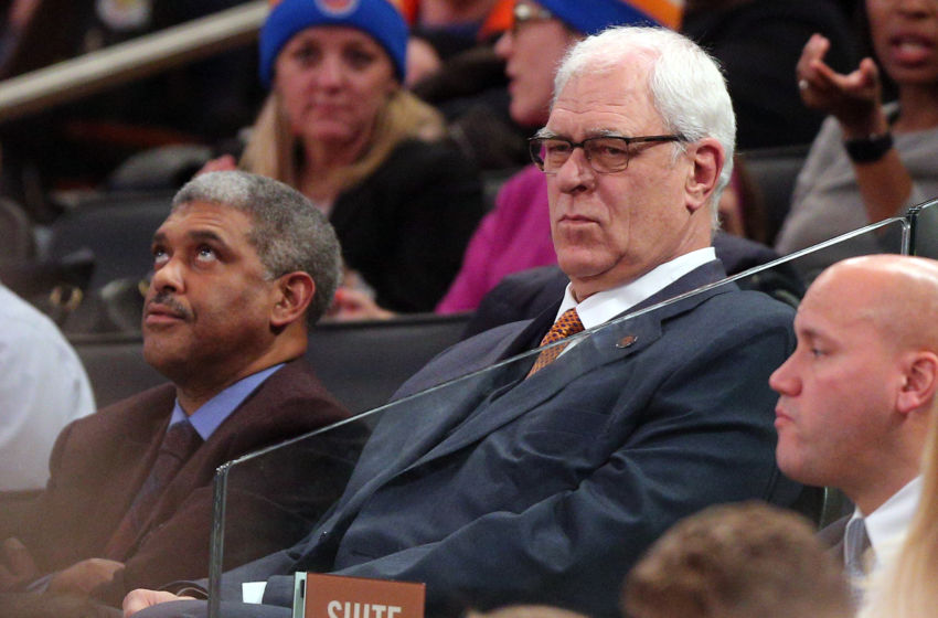 Jan 9, 2017; New York, NY, USA; New York Knicks general manager Phil Jackson watches during the fourth quarter of a game against the New Orleans Pelicans at Madison Square Garden. Mandatory Credit: Brad Penner-USA TODAY Sports
