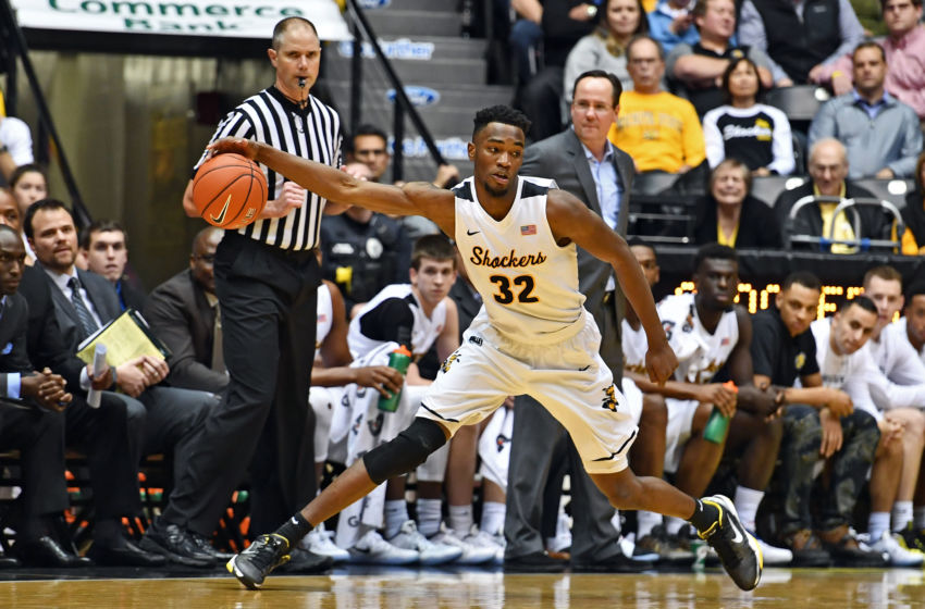 Jan 11, 2017; Wichita, KS, USA; Wichita State Shockers forward Markis McDuffie (32) runs down a loose ball against the Loyola-Chicago Ramblers during the second half at Charles Koch Arena. Mandatory Credit: Peter G. Aiken-USA TODAY Sports