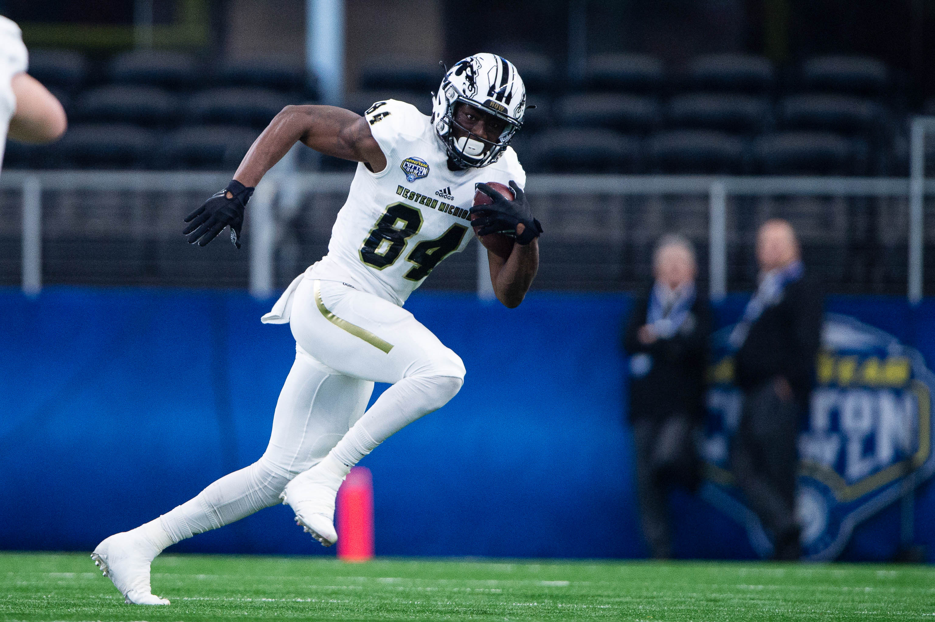 Jan 2, 2017; Arlington, TX, USA; Western Michigan Broncos wide receiver Corey Davis (84) in action during the game against the Wisconsin Badgers in the 2017 Cotton Bowl game at AT&T Stadium. The Badgers defeat the Broncos 24-16. Mandatory Credit: Jerome Miron-USA TODAY Sports