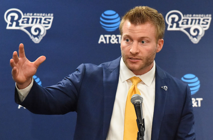 Jan 13, 2017; Los Angeles, CA, USA; Sean McVay is introduced to the media as the new Los Angeles Rams head coact at California Lutheran University. Mandatory Credit: Jayne Kamin-Oncea-USA TODAY Sports