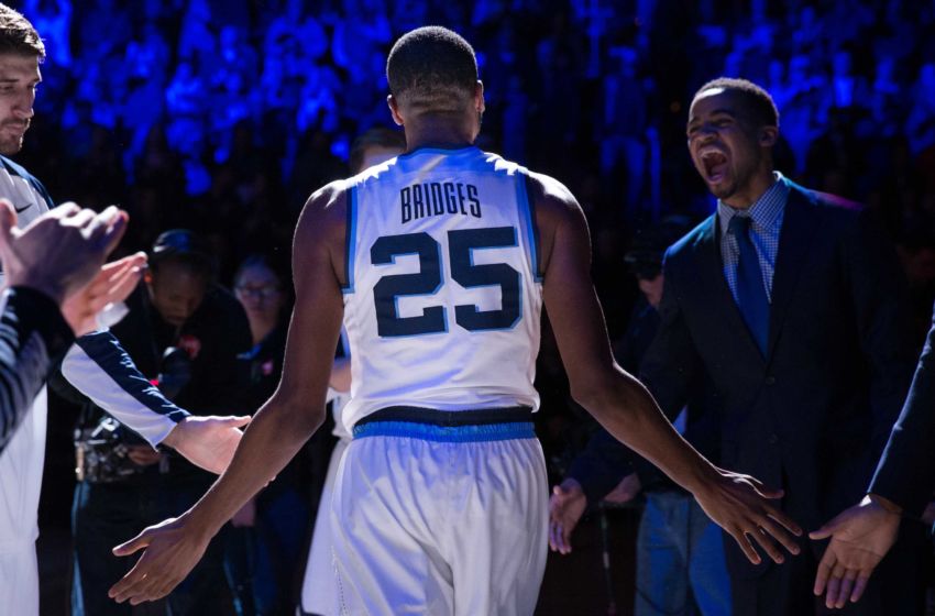 Jan 21, 2017; Philadelphia, PA, USA; Villanova Wildcats guard Mikal Bridges (25) is introduced before a game against the Providence Friars at Wells Fargo Center. The Villanova Wildcats won 78-68. Mandatory Credit: Bill Streicher-USA TODAY Sports