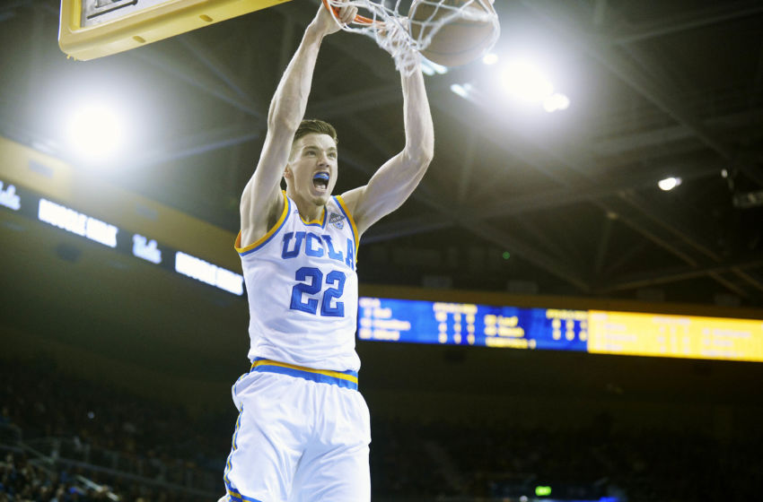 January 21, 2017; Los Angeles, CA, USA; UCLA Bruins forward TJ Leaf (22) dunks to score a basket against the Arizona Wildcats during the second half at Pauley Pavilion. Mandatory Credit: Gary A. Vasquez-USA TODAY Sports