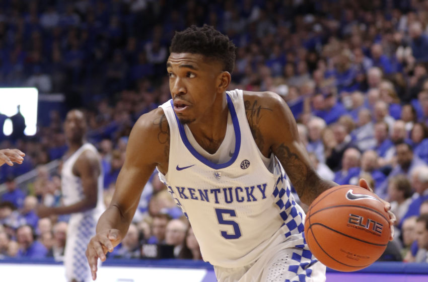 Jan 21, 2017; Lexington, KY, USA; Kentucky Wildcats guard Malik Monk (5) dribbles the ball against the South Carolina Gamecocks in the second half at Rupp Arena. Kentucky defeated South Carolina 85-69. Mandatory Credit: Mark Zerof-USA TODAY Sports