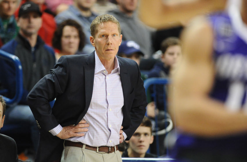 Jan 21, 2017; Spokane, WA, USA; Gonzaga Bulldogs head coach Mark Few looks on against the Portland Pilots during the first half at McCarthey Athletic Center. Mandatory Credit: James Snook-USA TODAY Sports