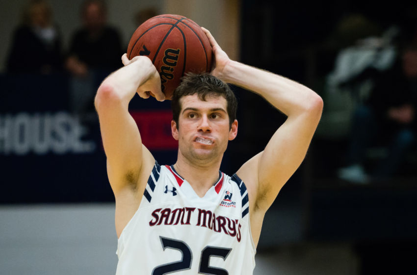 Jan 21, 2017; Moraga, CA, USA; St. Mary's Gaels guard Joe Rahon (25) controls the ball against the Pepperdine Waves during the second half at McKeon Pavilion. St. Mary's defeated Pepperdine 85-65. Mandatory Credit: Kelley L Cox-USA TODAY Sports