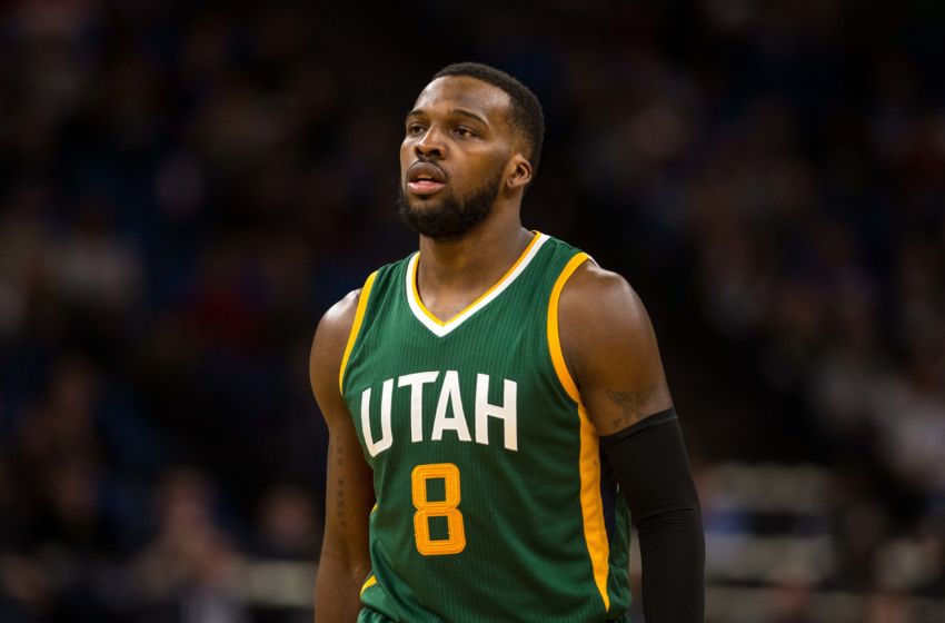 Jan 7, 2017; Minneapolis, MN, USA; Utah Jazz guard Shelvin Mack (8) during a game between the Minnesota Timberwolves and Utah Jazz at Target Center. The Jazz defeated the Timberwolves 94-92. Mandatory Credit: Brace Hemmelgarn-USA TODAY Sports