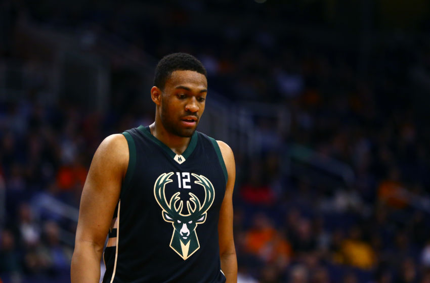 Dec 20, 2015; Phoenix, AZ, USA; Milwaukee Bucks forward Jabari Parker (12) against the Phoenix Suns at Talking Stick Resort Arena. The Bucks defeated the Suns 101-95. Mandatory Credit: Mark J. Rebilas-USA TODAY Sports