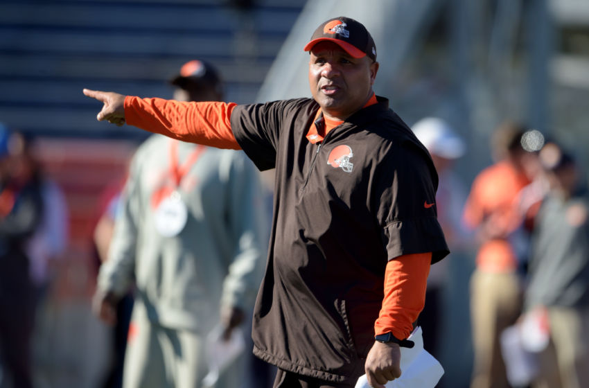Jan 24, 2017; Mobile, AL, USA; South squad head coach Hue Jackson of the Cleveland Browns directs his players during practice at Ladd-Peebles Stadium. Mandatory Credit: Glenn Andrews-USA TODAY Sports
