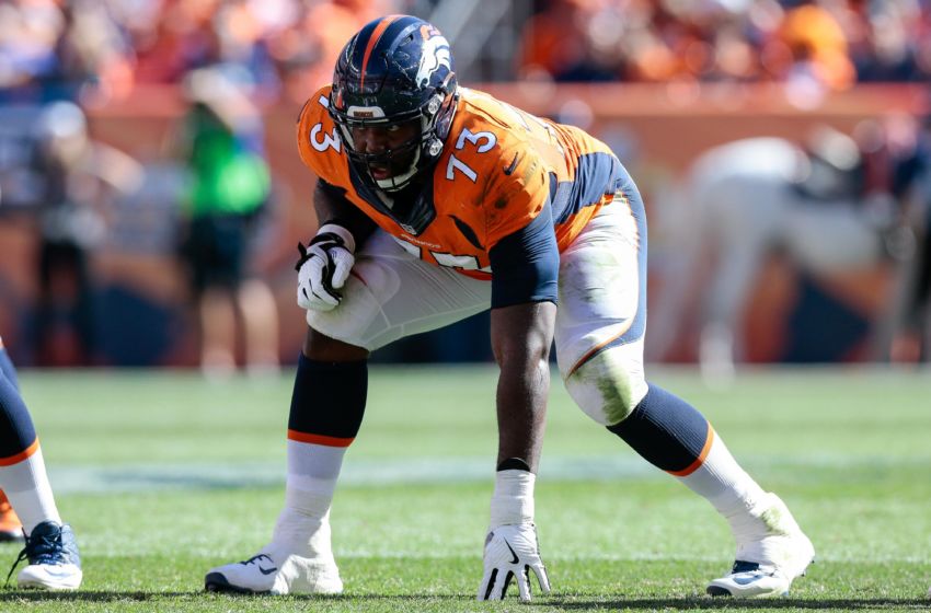 Sep 18, 2016; Denver, CO, USA; Denver Broncos offensive tackle Russell Okung (73) in the second quarter against the Indianapolis Colts at Sports Authority Field at Mile High. Mandatory Credit: Isaiah J. Downing-USA TODAY Sports