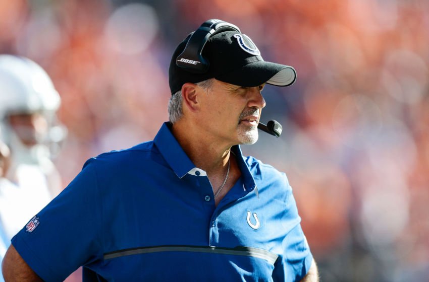 Sep 18, 2016; Denver, CO, USA; Indianapolis Colts head coach Chuck Pagano looks on in the third quarter against the Denver Broncos at Sports Authority Field at Mile High. The Broncos won 34-20. Mandatory Credit: Isaiah J. Downing-USA TODAY Sports