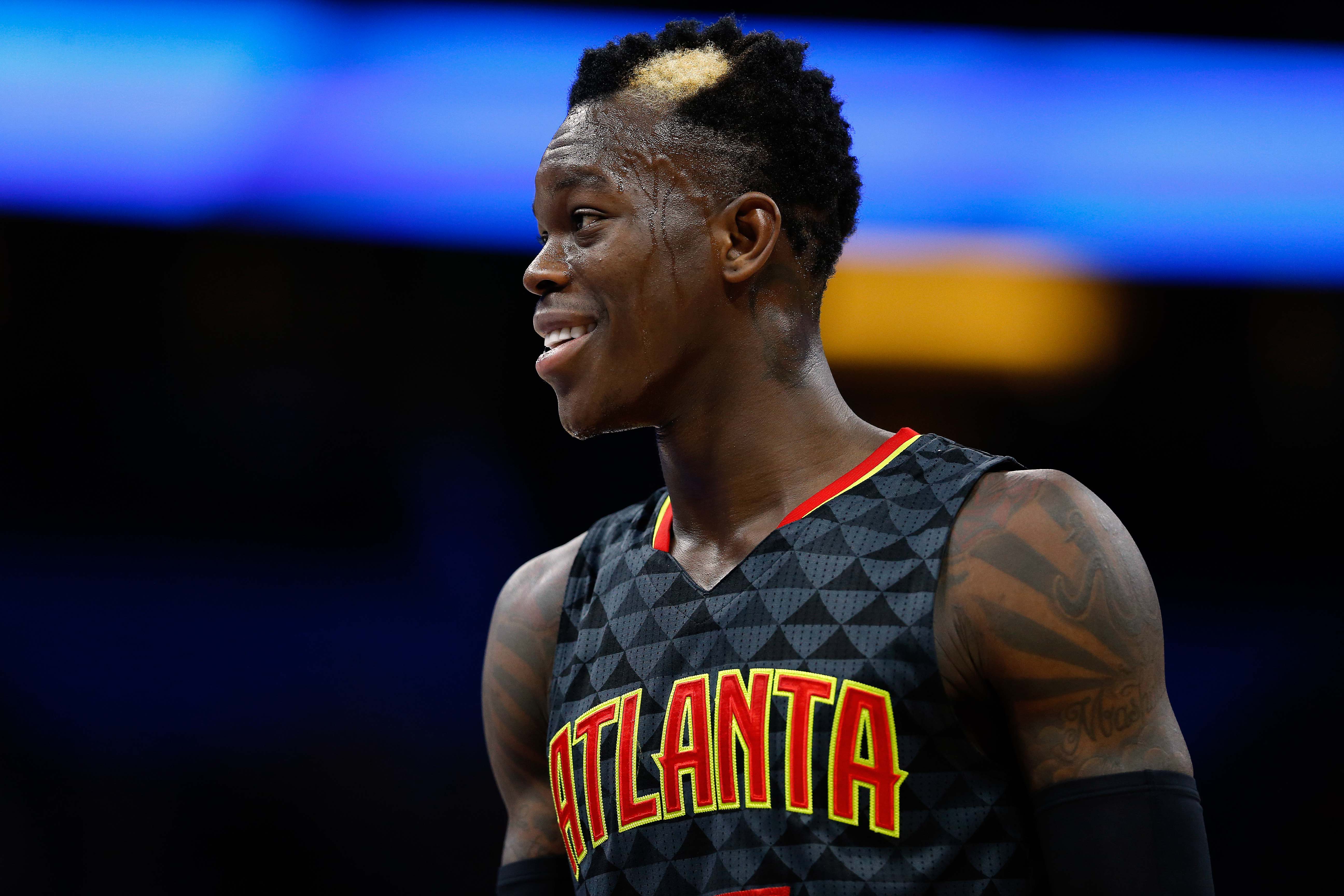 Jan 4, 2017; Orlando, FL, USA; Atlanta Hawks guard Dennis Schroder (17) smiles during the second quarter at Amway Center. Mandatory Credit: Kim Klement-USA TODAY Sports