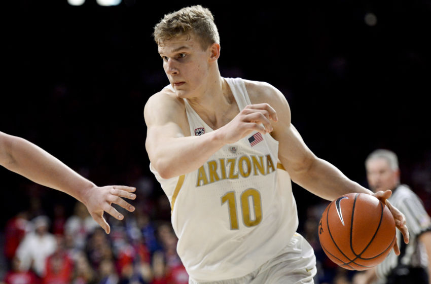 Jan 26, 2017; Tucson, AZ, USA; Arizona Wildcats forward Lauri Markkanen (10) drives to the basket during the second half against the Washington State Cougars at McKale Center. The Wildcats won 79-62. Mandatory Credit: Casey Sapio-USA TODAY Sports