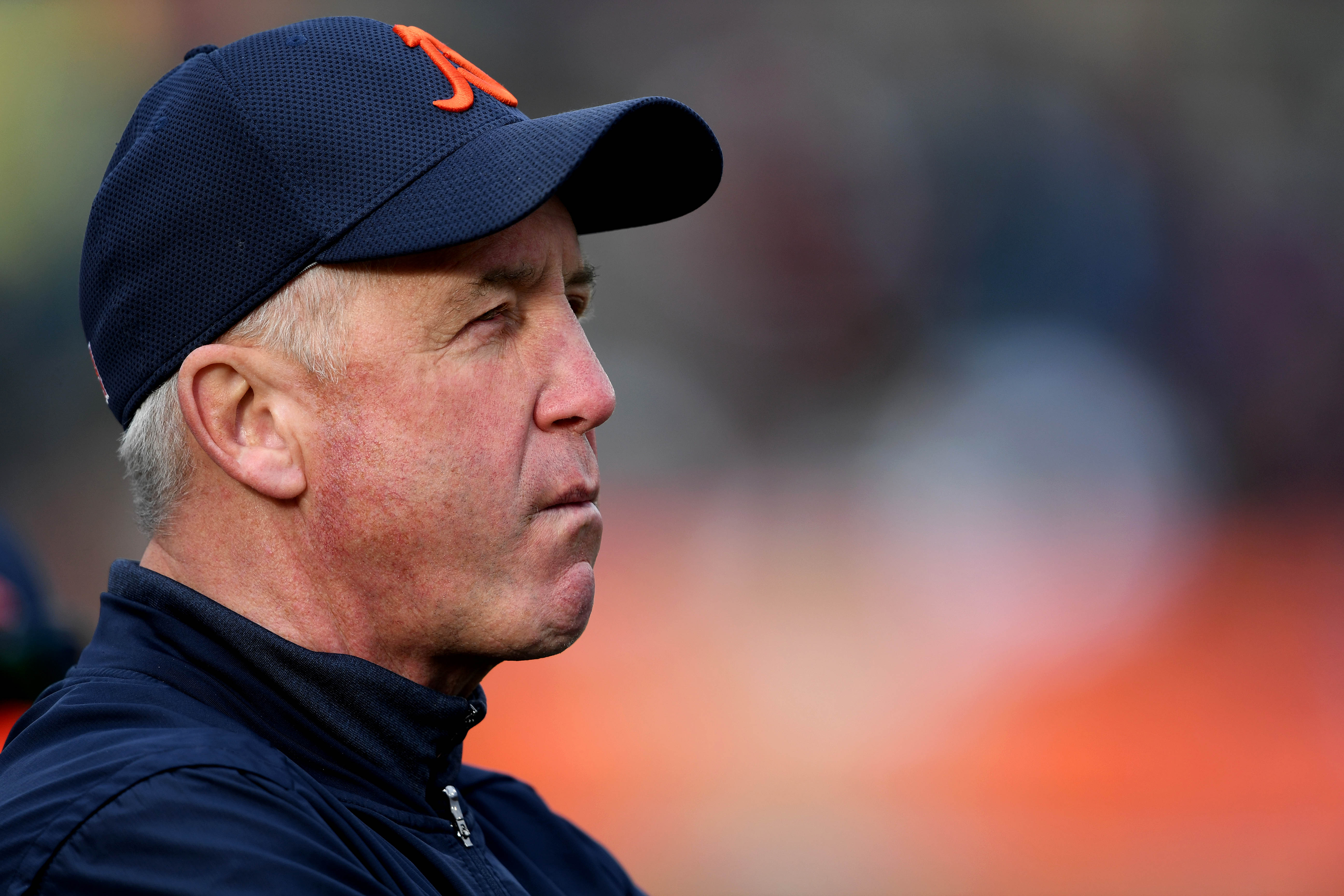 Jan 28, 2017; Mobile, AL, USA; North squad head coach John Fox of the Chicago Bears looks on from the sidelines as he coaches against the South squad during the third quarter at Ladd-Peebles Stadium. Mandatory Credit: John David Mercer-USA TODAY Sports