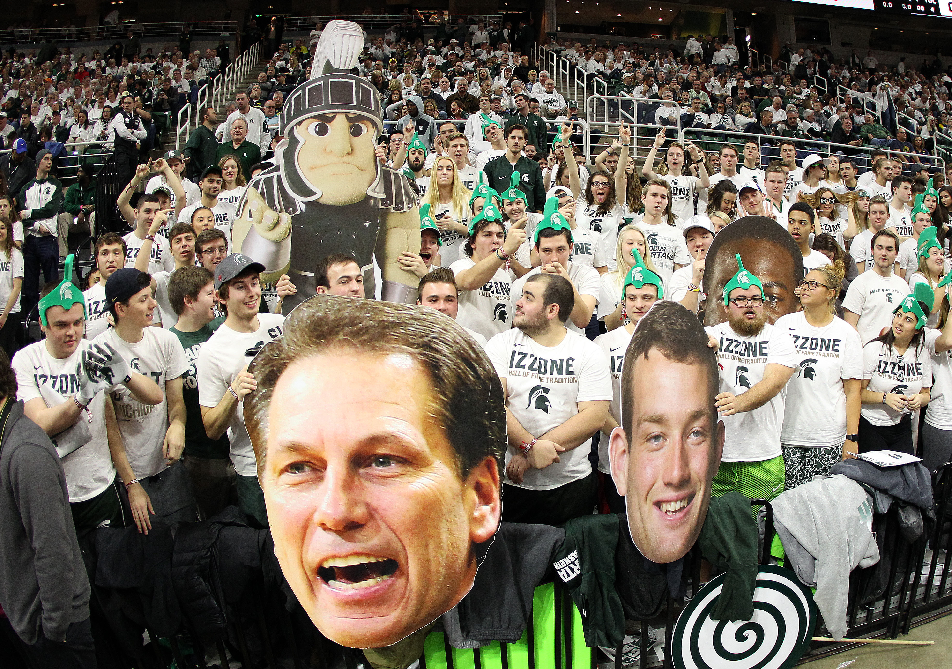 Jan 29, 2017; East Lansing, MI, USA; Michigan State Spartans student section performs during the first half of a game against the Michigan Wolverines at the Jack Breslin Student Events Center. Mandatory Credit: Mike Carter-USA TODAY Sports