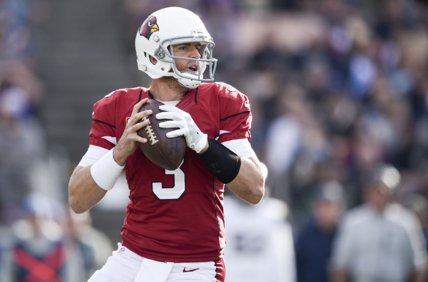 Jan 1, 2017; Los Angeles, CA, USA; Arizona Cardinals quarterback Carson Palmer (3) in action against the Los Angeles Rams during the first quarter at Los Angeles Memorial Coliseum. Mandatory Credit: Kelvin Kuo-USA TODAY Sports