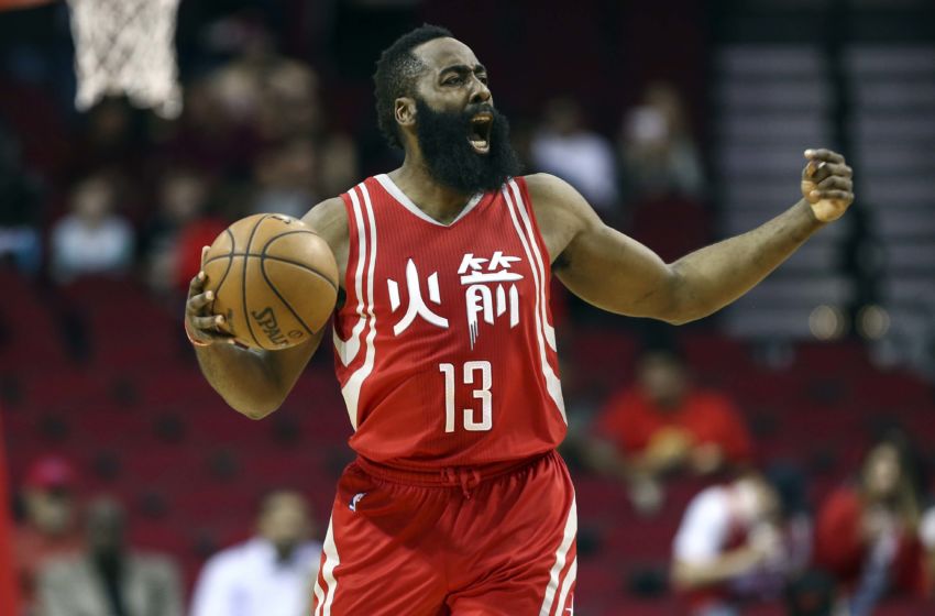 Jan 31, 2017; Houston, TX, USA; Houston Rockets guard James Harden (13) brings the ball up the court during the first quarter against the Sacramento Kings at Toyota Center. Mandatory Credit: Troy Taormina-USA TODAY Sports