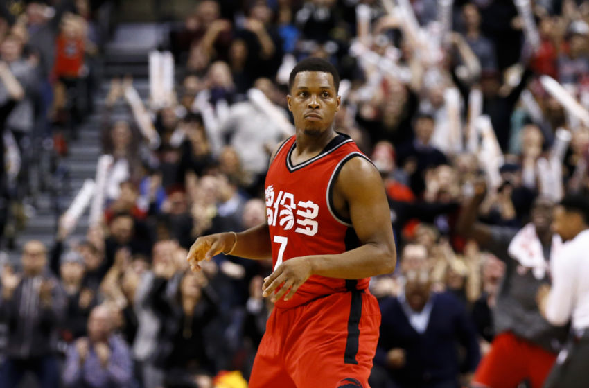 Jan 31, 2017; Toronto, Ontario, CAN; Toronto Raptors guard Kyle Lowry (7) celebrates after scoring a basket against the New Orleans Pelicans during overtime at Air Canada Centre. The Raptors won 108-106 in overtime. Mandatory Credit: Kevin Sousa-USA TODAY Sports