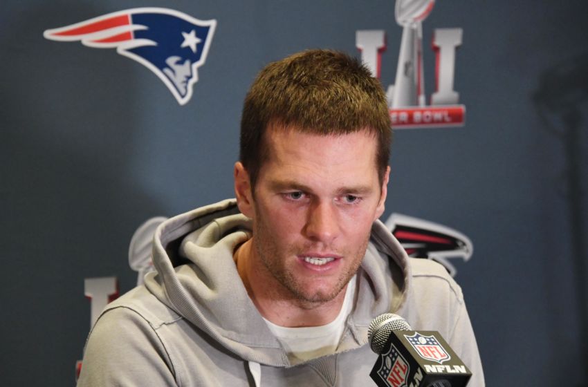Feb 1, 2017; Houston, TX, USA; New England Patriots quarterback Tom Brady at a press conference at the JW Marriott Galleria in advance of Super Bowl LI. Mandatory Credit: Kirby Lee-USA TODAY Sports
