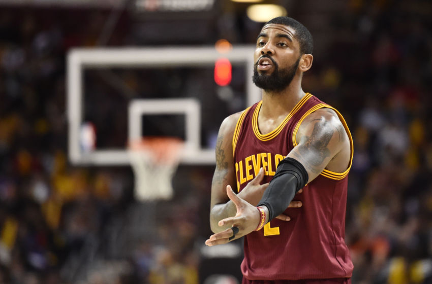 Feb 1, 2017; Cleveland, OH, USA; Cleveland Cavaliers guard Kyrie Irving (2) gives instructions to the team during the second half against the Minnesota Timberwolves at Quicken Loans Arena. The Cavs won 125-97. Mandatory Credit: Ken Blaze-USA TODAY Sports