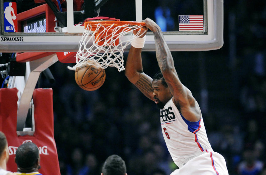 February 2, 2017; Los Angeles, CA, USA; Los Angeles Clippers center DeAndre Jordan (6) dunks to score a basket against the Golden State Warriors during the first half at Staples Center. Mandatory Credit: Gary A. Vasquez-USA TODAY Sports