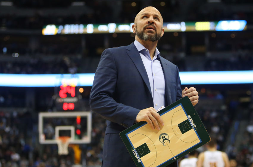 Feb 3, 2017; Denver, CO, USA; Milwaukee Bucks head coach Jason Kidd during the first half against the Denver Nuggets at Pepsi Center. Mandatory Credit: Chris Humphreys-USA TODAY Sports