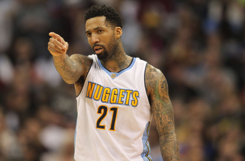 Feb 3, 2017; Denver, CO, USA; Denver Nuggets forward Wilson Chandler (21) makes a point during the second half against the Milwaukee Bucks at Pepsi Center. The Nuggets won 121-117. Mandatory Credit: Chris Humphreys-USA TODAY Sports