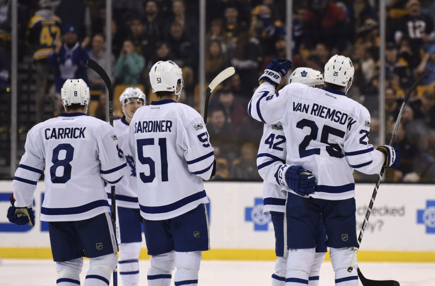 Vegas Golden Knights: Toronto Maple Leafs left wing James van Riemsdyk (25) celebrates his goal during the third period against the Boston Bruins at TD Garden. Mandatory Credit: Bob DeChiara-USA TODAY Sports