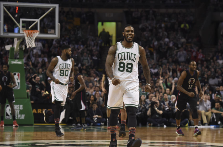 Feb 5, 2017; Boston, MA, USA; Boston Celtics forward Jae Crowder (99) reacts after making a basket during the first half against the LA Clippers at TD Garden. Mandatory Credit: Bob DeChiara-USA TODAY Sports