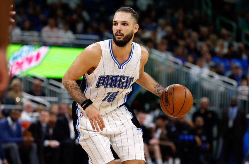 Jan 6, 2017; Orlando, FL, USA; Orlando Magic guard Evan Fournier (10) dribbles the ball during the second half at Amway Center. Houston Rockets defeated the Houston Rockets 100-93. Mandatory Credit: Kim Klement-USA TODAY Sports