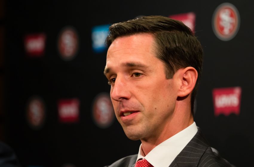 Feb 9, 2017; Santa Clara, CA, USA; San Francisco 49ers head coach Kyle Shanahan during a press conference at Levi's Stadium. Mandatory Credit: Kelley L Cox-USA TODAY Sports