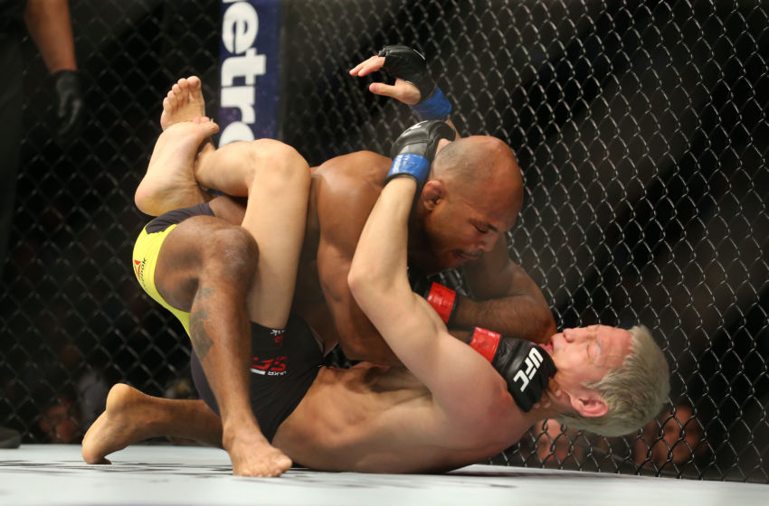 Feb 11, 2017; Brooklyn, NY, USA; Wilson Reis (red gloves) fights Ulka Sasaki (blue gloves) during UFC 208 at Barclays Center. Mandatory Credit: Ed Mulholland-USA TODAY Sports