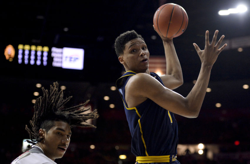 Feb 11, 2017; Tucson, AZ, USA; California Golden Bears forward Ivan Rabb (1) grabs the ball over Arizona Wildcats forward Keanu Pinder (25) during the first half at McKale Center. Mandatory Credit: Casey Sapio-USA TODAY Sports