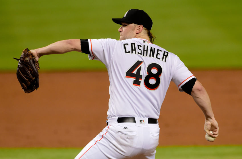 Aug 12, 2016; Miami, FL, USA; Miami Marlins starting pitcher Andrew Cashner (48) throws during the third inning against the Chicago White Sox at Marlins Park. Mandatory Credit: Steve Mitchell-USA TODAY Sports