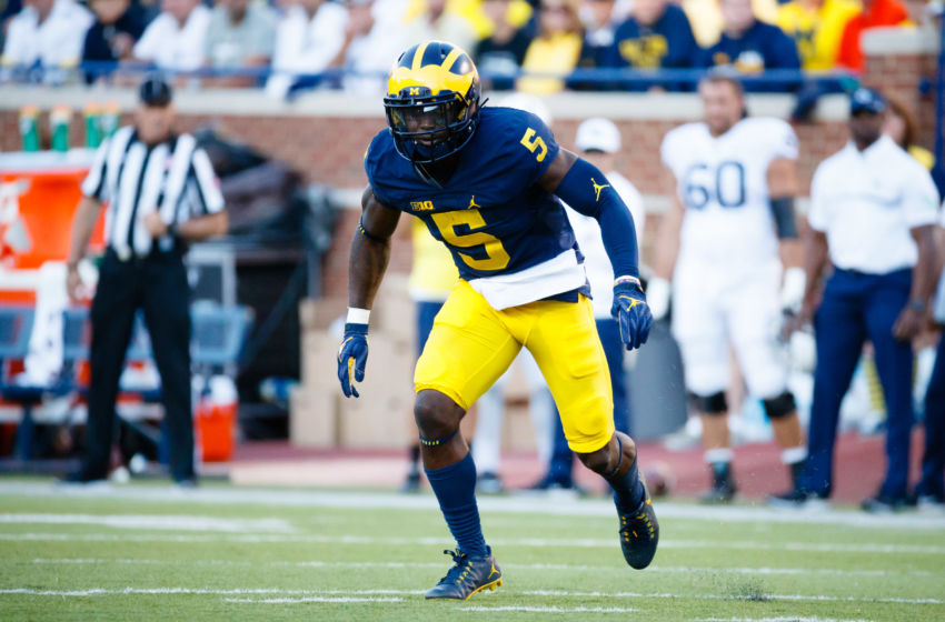 Sep 24, 2016; Ann Arbor, MI, USA; Michigan Wolverines linebacker Jabrill Peppers (5) is seen during the game against the Penn State Nittany Lions at Michigan Stadium. Mandatory Credit: Rick Osentoski-USA TODAY Sports
