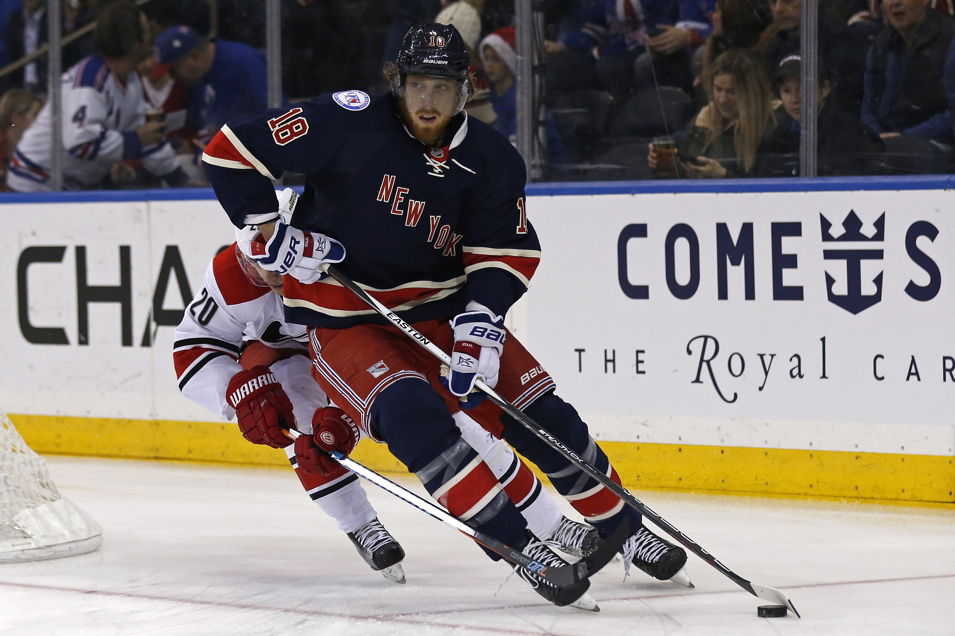 Dec 3, 2016; New York, NY, USA; New York Rangers defenseman Marc Staal (18) in action during the first period against the Carolina Hurricanes at Madison Square Garden. Mandatory Credit: Adam Hunger-USA TODAY Sports