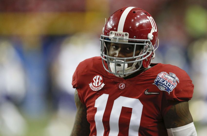 Dec 31, 2016; Atlanta, GA, USA; Alabama Crimson Tide linebacker Reuben Foster (10) looks on during warm-ups prior to the 2016 CFP Semifinal against the Washington Huskies at the Georgia Dome. Mandatory Credit: Jason Getz-USA TODAY Sports