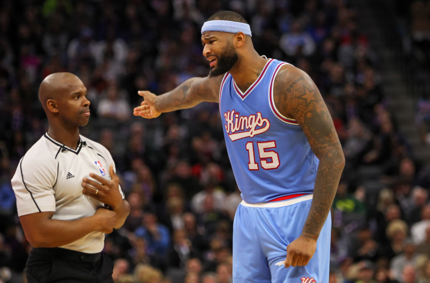 Jan 6, 2017; Sacramento, CA, USA; Sacramento Kings forward DeMarcus Cousins (15) reacts after a call against the Los Angeles Clippers during the fourth quarter at Golden 1 Center. The Clippers defeated the Kings 106-98. Mandatory Credit: Sergio Estrada-USA TODAY Sports
