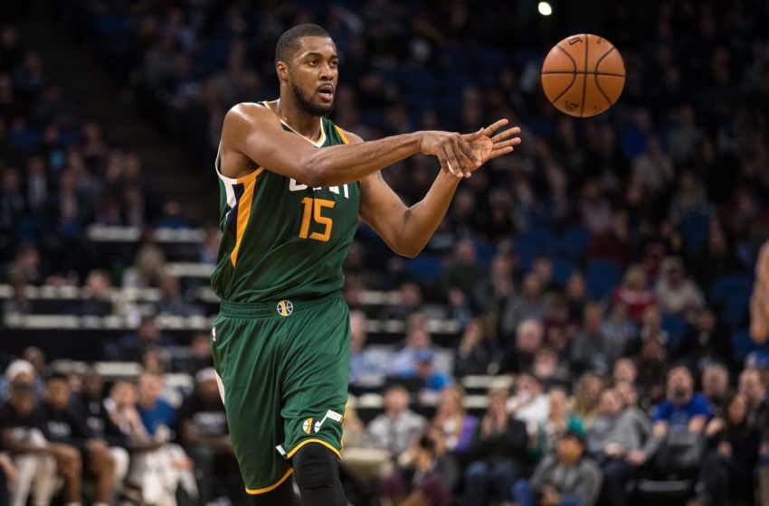 Jan 7, 2017; Minneapolis, MN, USA; Utah Jazz forward Derrick Favors (15) during a game between the Minnesota Timberwolves and Utah Jazz at Target Center. The Jazz defeated the Timberwolves 94-92. Mandatory Credit: Brace Hemmelgarn-USA TODAY Sports