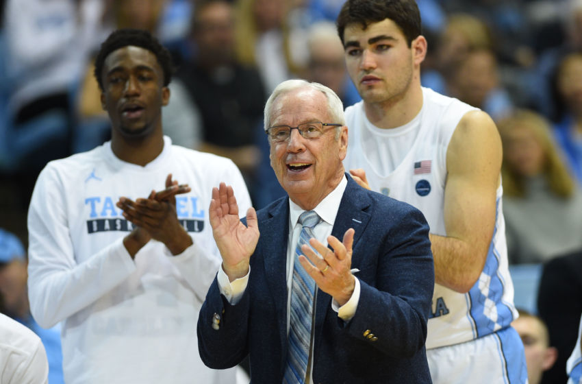 Jan 26, 2017; Chapel Hill, NC, USA; North Carolina Tar Heels head coach Roy Williams reacts in the second half. The Tar Heels defeated the Hokies 91-72 at Dean E. Smith Center. Mandatory Credit: Bob Donnan-USA TODAY Sports