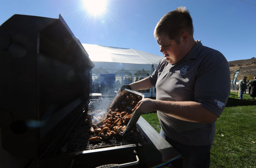 Oct 31, 2015; Fort Collins, CO, USA; General view of chicken wings being grilled before the game between the San Diego State Aztecs agains the Colorado State Rams at Sonny Lubick Field at Hughes Stadium. Mandatory Credit: Ron Chenoy-USA TODAY Sports