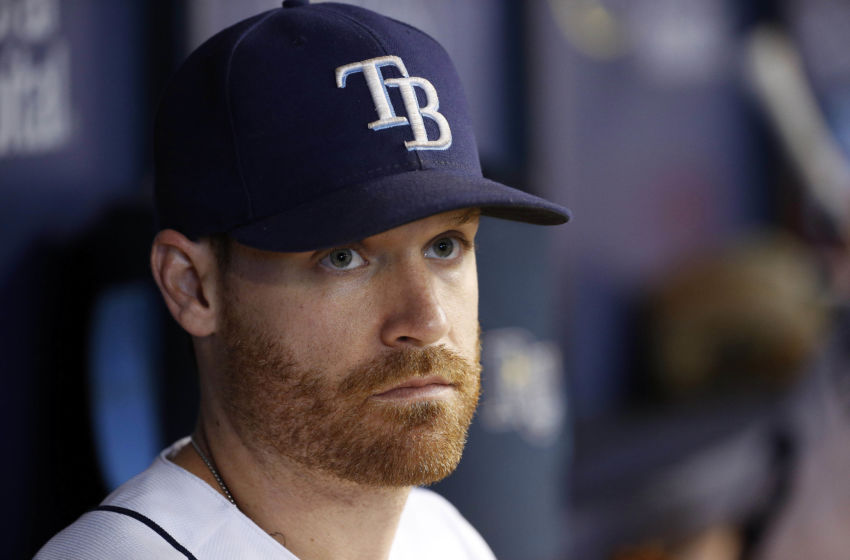 Aug 22, 2016; St. Petersburg, FL, USA; Tampa Bay Rays second baseman Logan Forsythe (11) looks on from the dugout against the Boston Red Sox at Tropicana Field. Mandatory Credit: Kim Klement-USA TODAY Sports