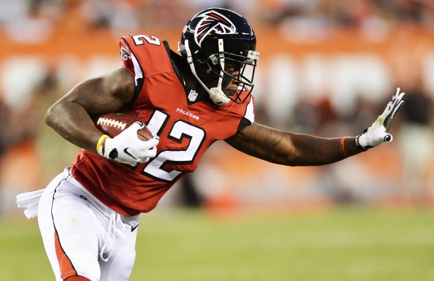 Aug 18, 2016; Cleveland, OH, USA; Atlanta Falcons wide receiver Mohamed Sanu (12) at FirstEnergy Stadium, the Atlanta Falcons defeated the Cleveland Browns 24-13. Mandatory Credit: Ken Blaze-USA TODAY Sports