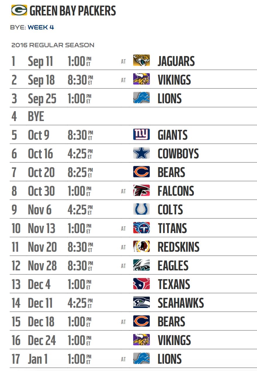 Printable Green Bay Packer Schedule Customize And Print