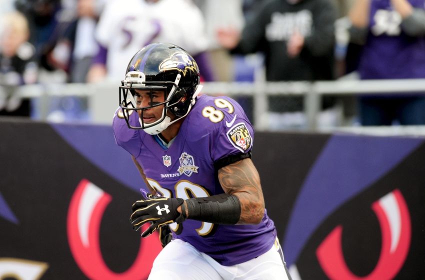 Nov 1, 2015; Baltimore, MD, USA; Baltimore Ravens wide receiver Steve Smith, Sr. (89) gets introduced prior to the game against the San Diego Chargers at M&T Bank Stadium. Mandatory Credit: Evan Habeeb-USA TODAY Sports