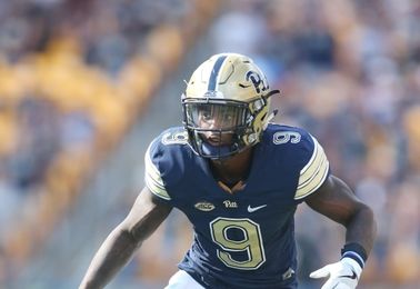 Sep 3, 2016; Pittsburgh, PA, USA; Pittsburgh Panthers defensive back Jordan Whitehead (9) in pass protection against the Villanova Wildcats during the third quarter at Heinz Field. Pittsburgh won 28-7. Mandatory Credit: Charles LeClaire-USA TODAY Sports